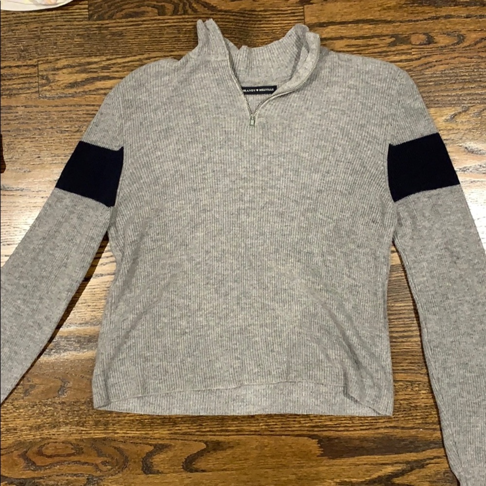 Grey and Black Brandy Melville Quarter Zip Sweater